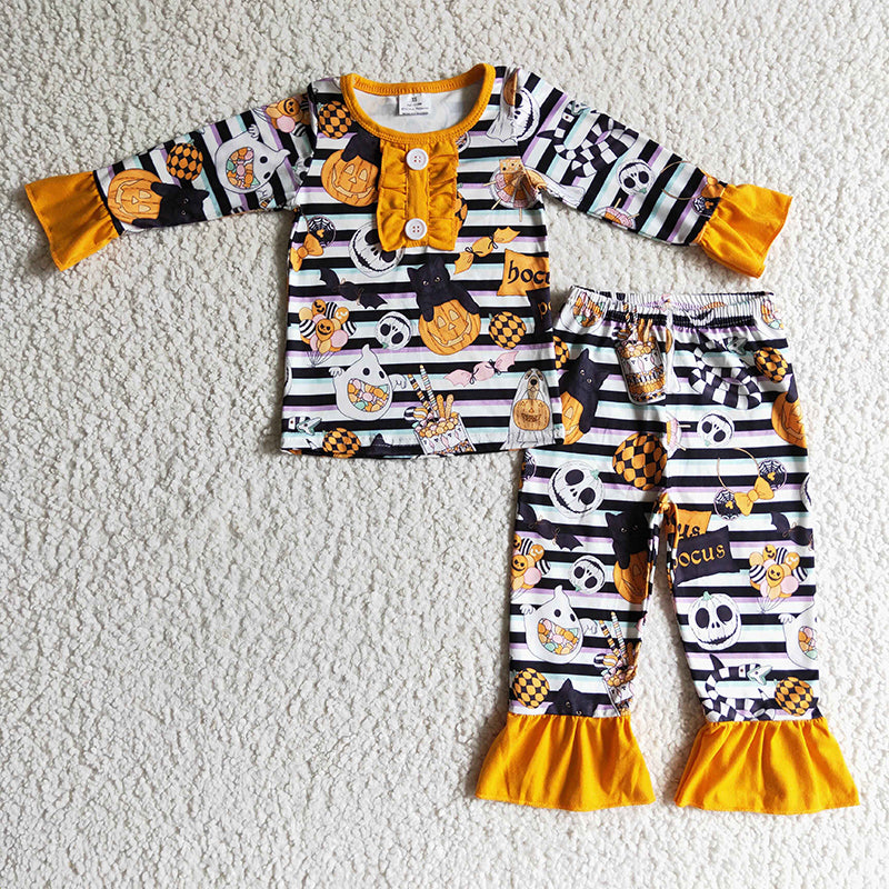 GLP0238 Baby Girls Halloween Pumpkin Pajamas