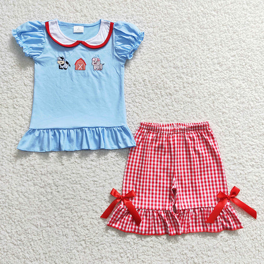 GSSO0200 Baby Baby Girl Farm Shirt Red Plaid Shorts Summer Outfit