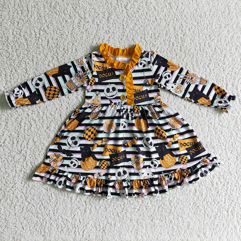 GLD0104 Baby Girl Halloween Pumpkin Twirl Dress Nightgown