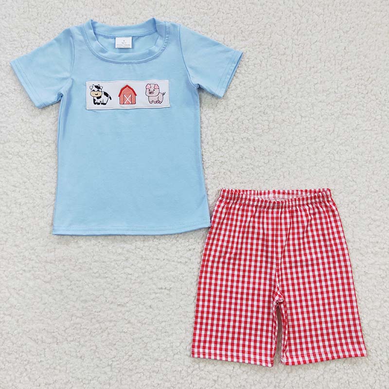 GSSO0200 Baby Baby Girl Farm Shirt Red Plaid Shorts Summer Outfit