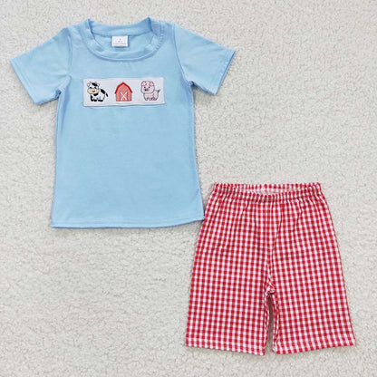 GSSO0200 Baby Baby Girl Farm Shirt Red Plaid Shorts Summer Outfit