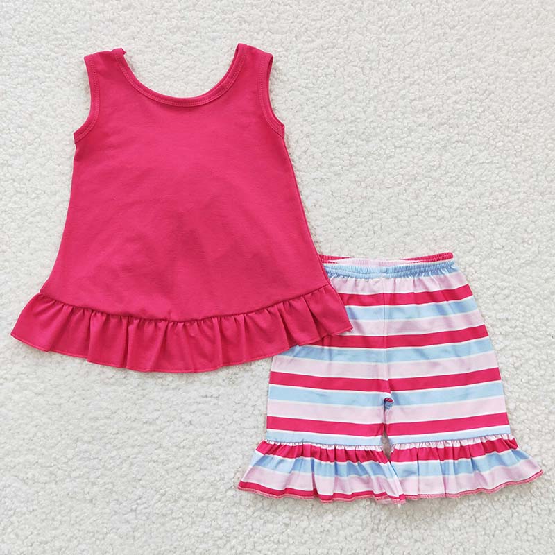 GSSO0209 Baby Girl Pink Bow Open Back Striped Shorts Summer Outfit