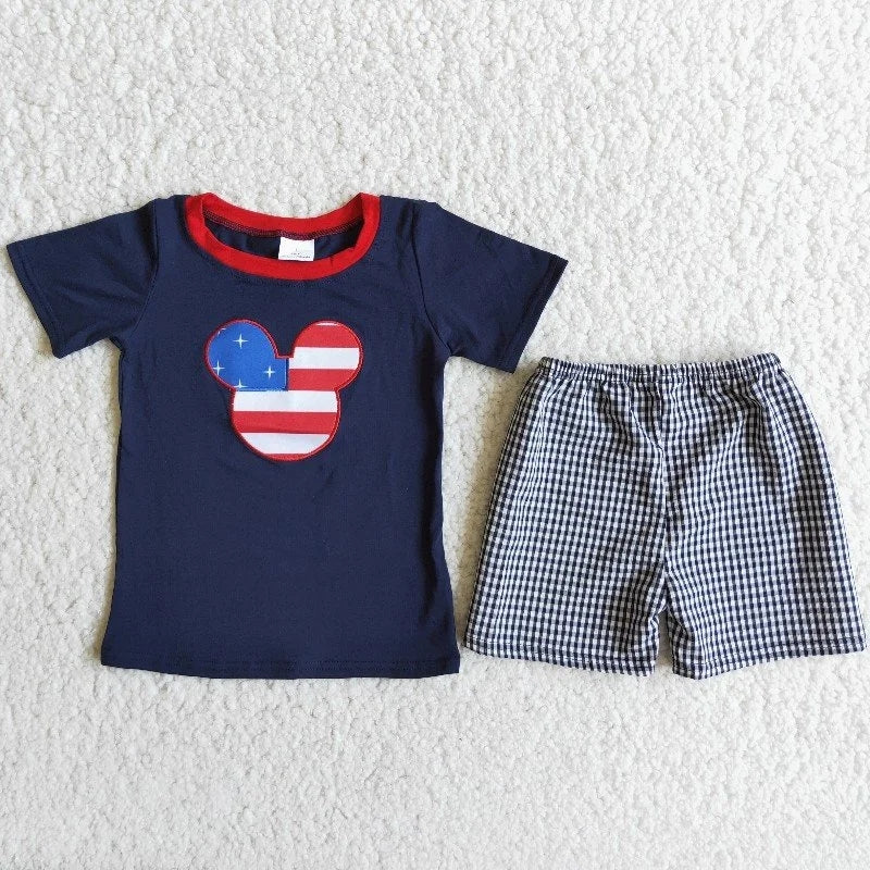 July 4th Baby Boy Embroidery Summer outfit