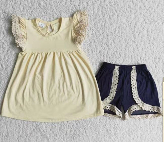 A13-21 Promotion Summer Girl Yellow Cotton Shorts Outfit