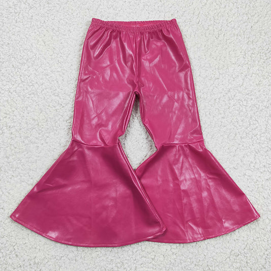 P0034 Baby Girl Pink Leather Bell Bottom Pants