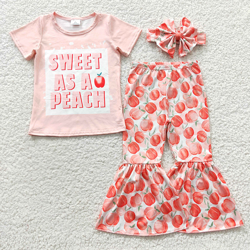 GSPO0569 Baby Girl Sweet As A Peach Shirt Bell Pants Outfit