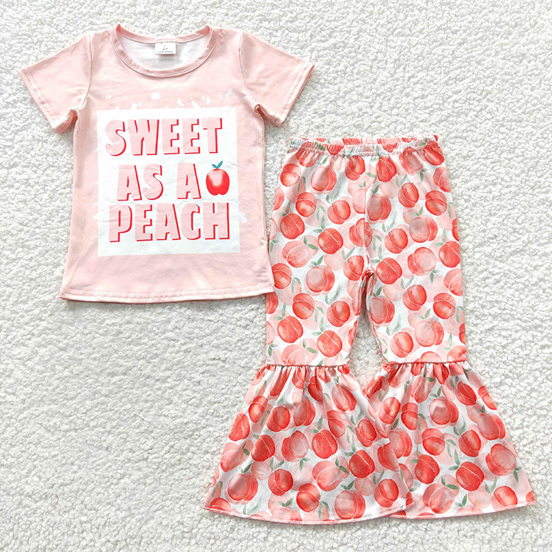 GSPO0569 Baby Girl Sweet As A Peach Shirt Bell Pants Outfit