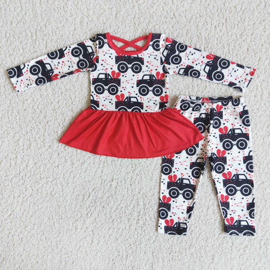 6 B12-9 Baby Girl Tractor Valentine's Day Pants Outfit