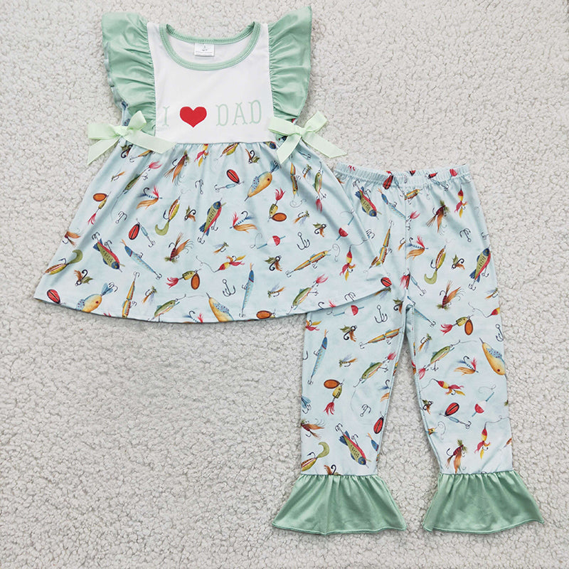 GSPO0382 Baby Girl I Love Dad Fishing Pants Outfit