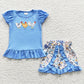 BSSO0201 Baby Boy Short Sleeves Embroidery Chicken Shirt Plaid Shorts Summer Blue Outfit