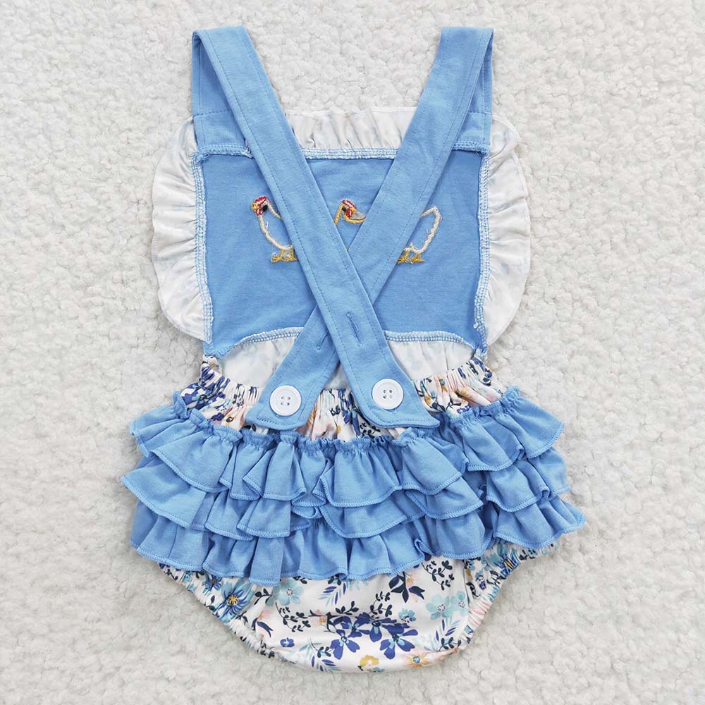 SR0285 Baby Girl Floral Summer Short Sleeves Embroidery Chicken Bubble Romper