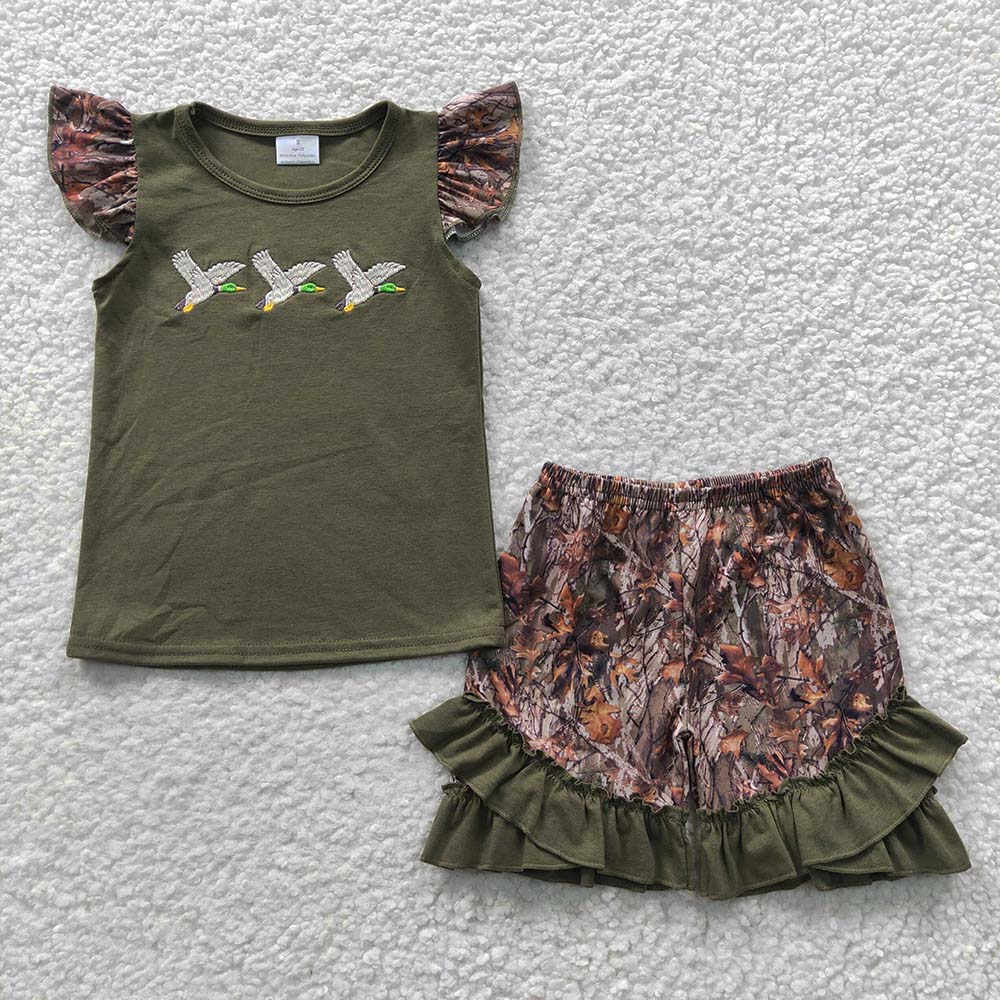 BSSO0238 Baby Boy Short Sleeves Embroidery Duck Shirt Camo Shorts Summer Outfit