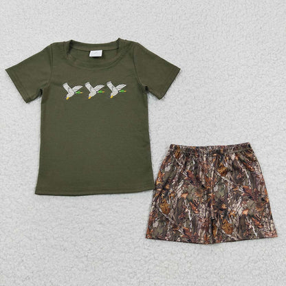 BSSO0238 Matching Baby Boy Girl Short Sleeves Embroidery Duck Shirt Camo Shorts Summer Outfit