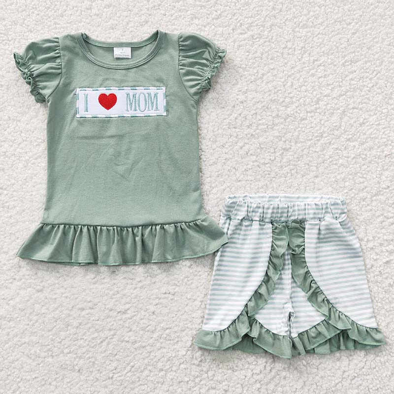 BSSO0173 Baby Boy Short Sleeves I Love Mom Shorts Summer Outfit