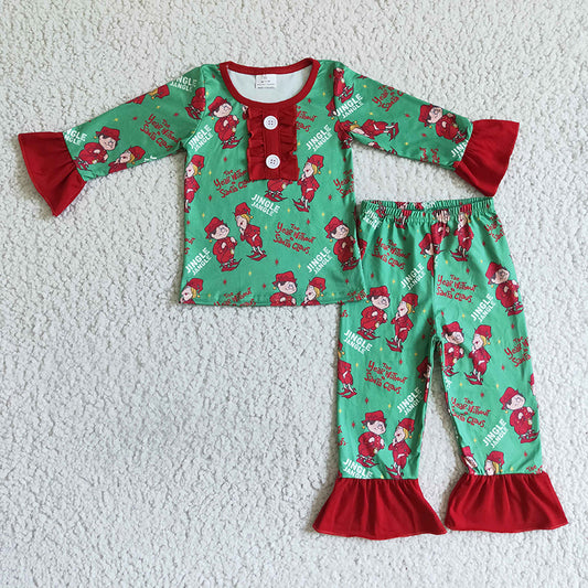 GLP0149 Baby Girl Christmas Green Pajamas