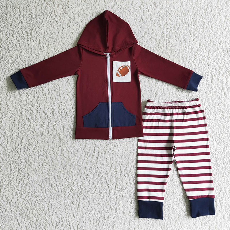 BLP0093 Football zip hoodie jacket stripe pants boy clothing set