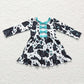 GLD0128 Baby Girl Western Cow Print Long Sleeves Dress