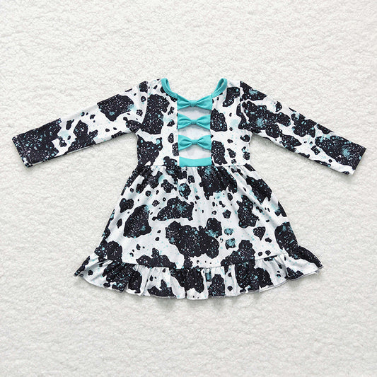GLD0128 Baby Girl Western Cow Print Long Sleeves Dress