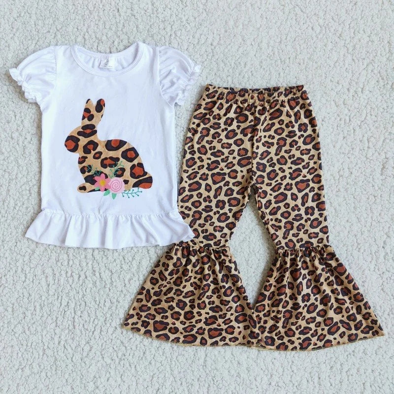 Easter Baby Girl Leopard Rabbit Bunny Bell Pants Outfit