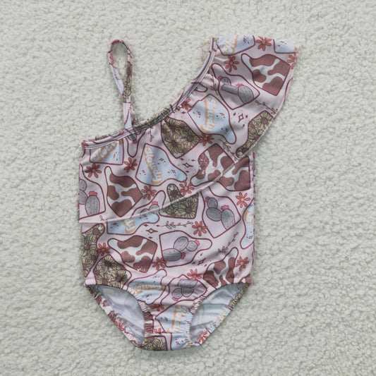 S0104 Baby Girl Western Cactus Floral One Piece Summer Swimsuit