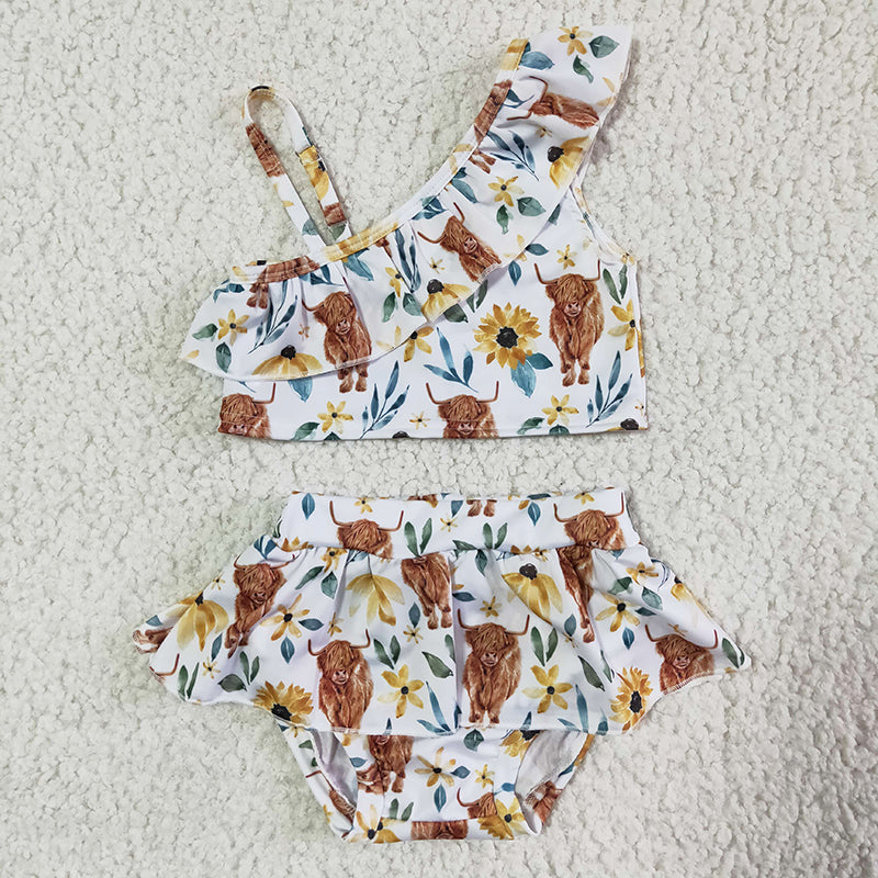 S0025 Summer Cow Flower Swim Suit Outfit