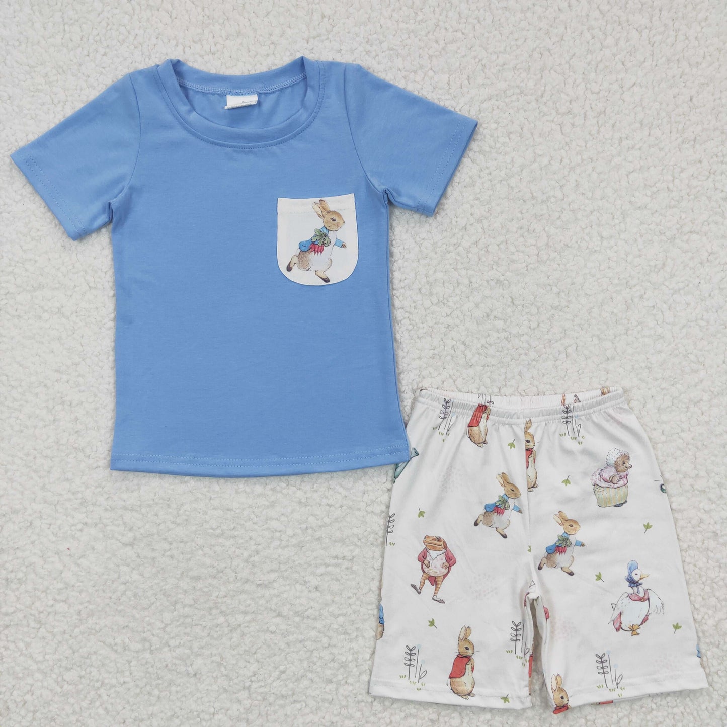 BSSO0115 Baby Boy Easter Short Sleeves Pocket Shirt Rabbit Bunny Shorts Outfit