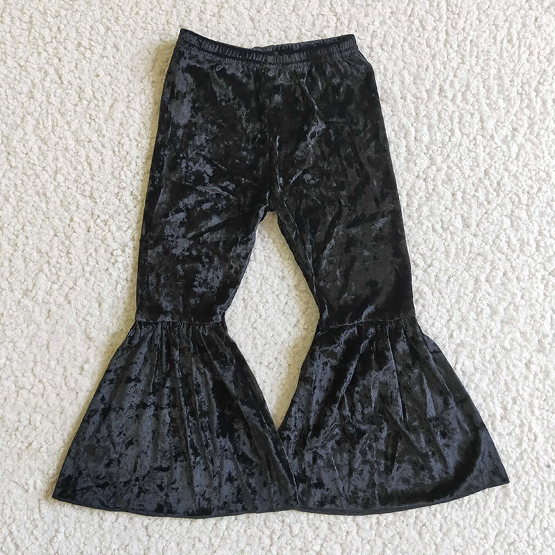 C3-12 Baby Girl Kids Black Velvet Bell Pants