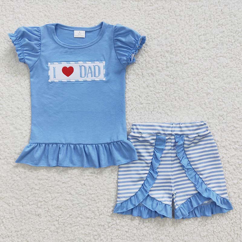 GSSO0187 Baby Girl Short Sleeves I Love Dad Ruffle Shorts Summer Outfit