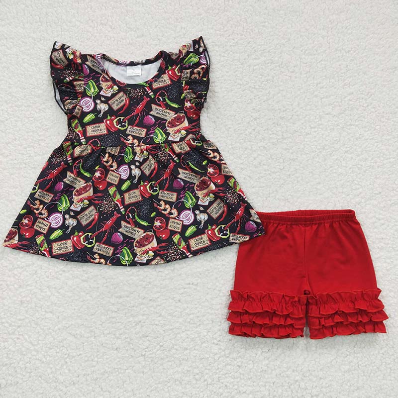 BSSO0165 Summer Baby Boy Red Short Sleeves Crawfish Shirt Shorts Outfit