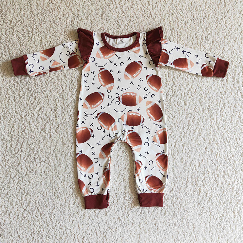 LR0178 Baby Girl Football Long Sleeve Romper