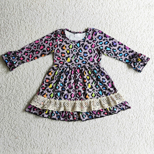 GLD0148 Baby Girl Colorful Leopard Lace Dress