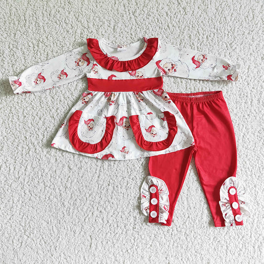 GLP0050 Baby Girl Christmas Pocket Red Cotton Pants Outfit