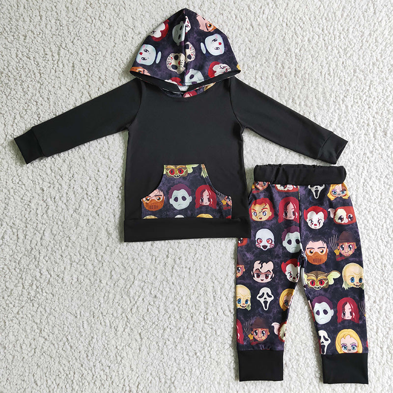 Promotion Baby Boy Long Sleeves Hoodie Black Shirt Pants Halloween Outfit