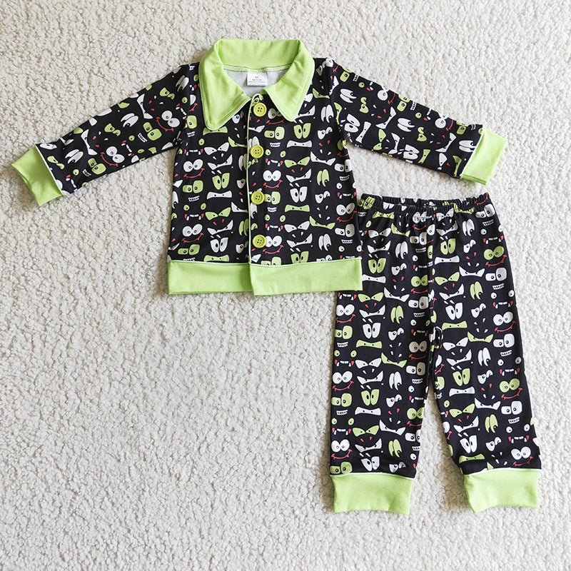 GLP0097 Baby Girl Black Eyes Kids Halloween Pajamas Outfit