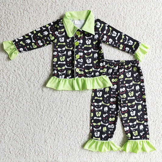 GLP0097 Baby Girl Black Eyes Kids Halloween Pajamas Outfit