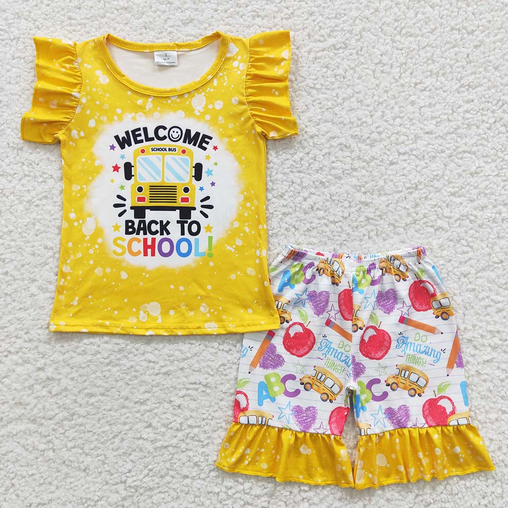 BSSO0252 Baby Boy Short Sleeves Bus Shorts Back To School Outfit