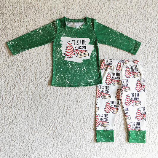 BLP0094 Baby Boy Green Long Sleeve Christmas Tree Cake Pants Outfit