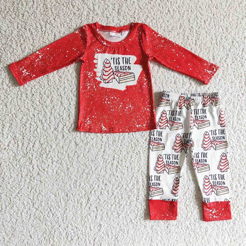 BLP0090 Baby Girl Red Long Sleeve Christmas Tree Cake Pants Outfit