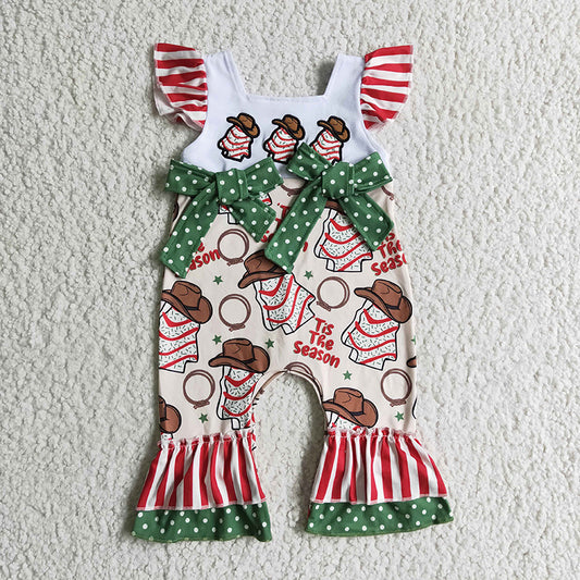 SR0100 Baby Girl Cake Embroidery Tis The Season Christmas Romper