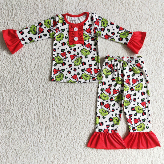 Promotion Baby Girl Baby Boy Christmas Frog Shirt Pants Leopard Pajamas Set