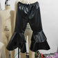 P0034 Baby Girl Black Leather Bell Bottom Pants