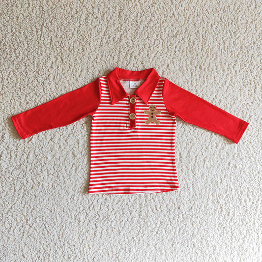 BT0040 Gingerbread Stripe Long Sleeves Babyt Bboy Christmas Shirt