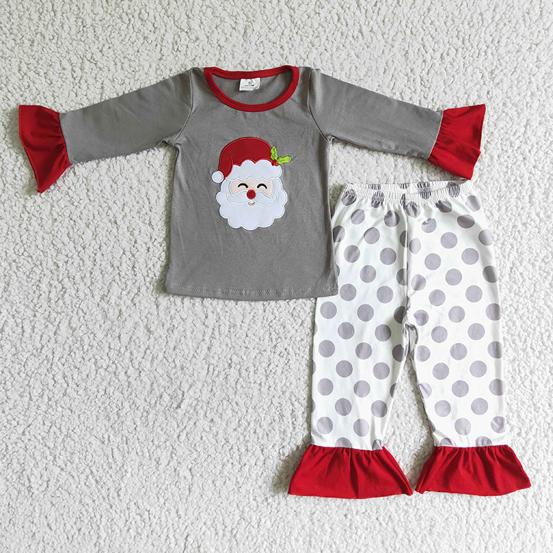 6 A24-14 christmas embroidery Baby Girl Dots Pants Pajamas