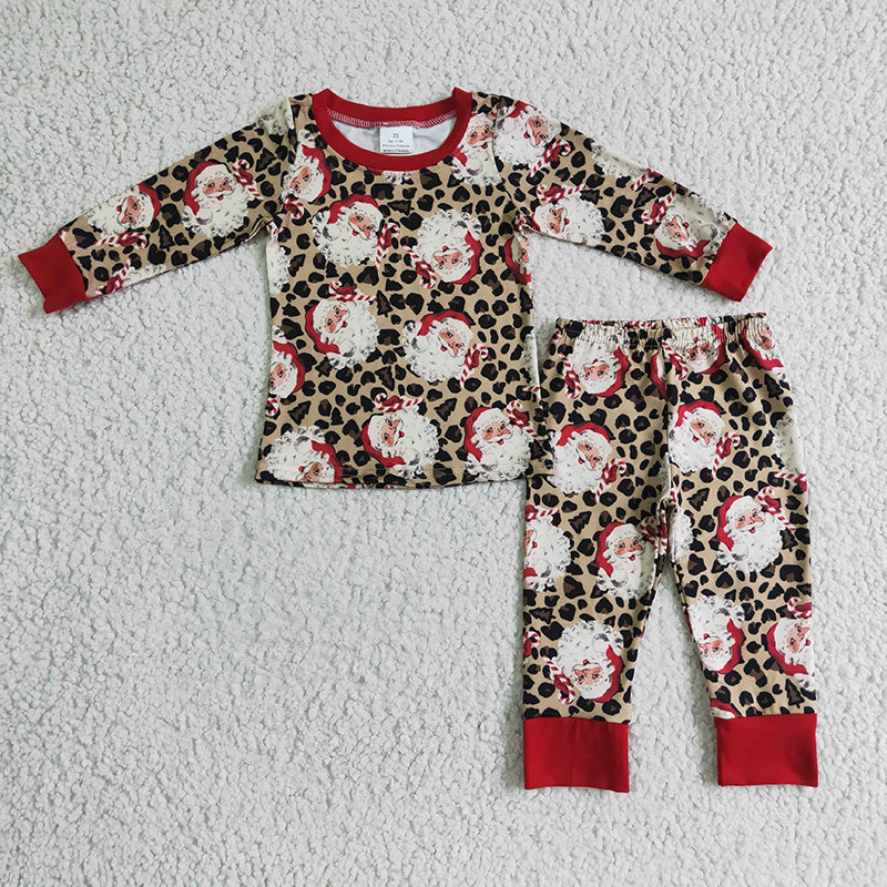 GLP0218 Baby Girl Christmas Santa Leopard Pajamas