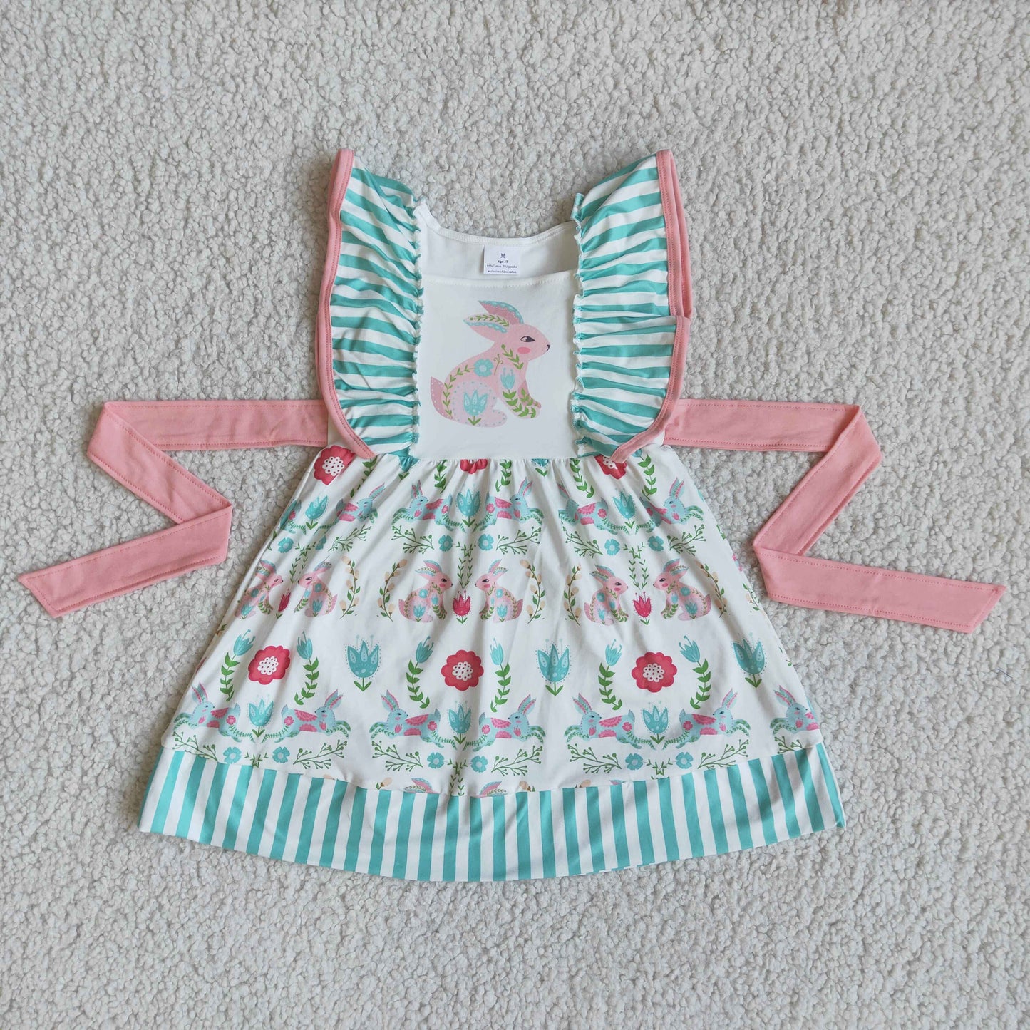 Easter Baby Girl Rabbit Bunny Flower Stripe Ruffle Dress