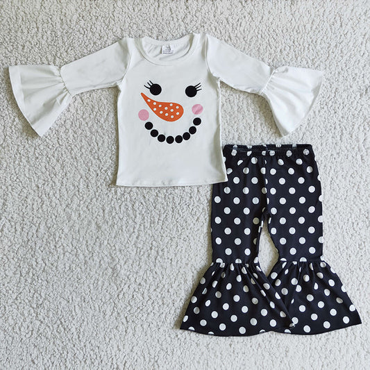 GLP0304 Baby Girl Kids Christmas Snowman Dots Pants Outfit