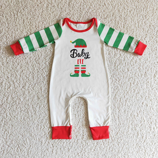 LR0119 Green hat stripe mini baby kids Christmas romper