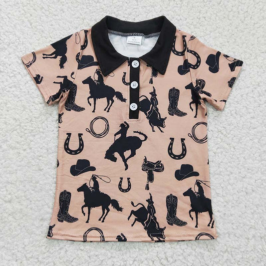 BT0132 Baby Boy Horse Western Summer Short Sleeve Polo Shirt