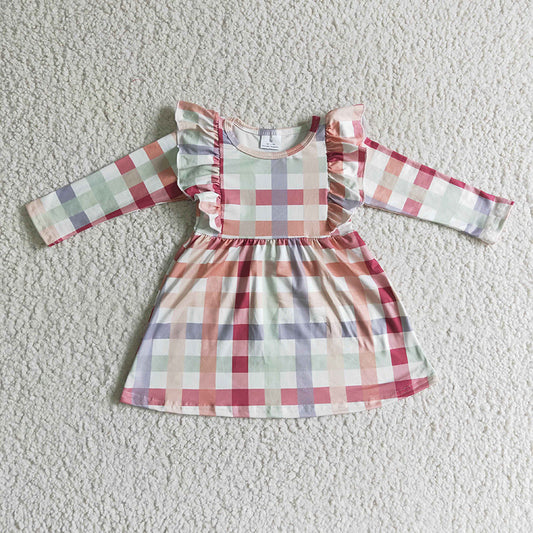 GLD0117 Baby Girl Plaid Long Sleeve Twirl Dress