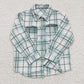 BT0169 Baby Girl Kids Green Plaid Cotton Pocket Flannel Button Up Shirt